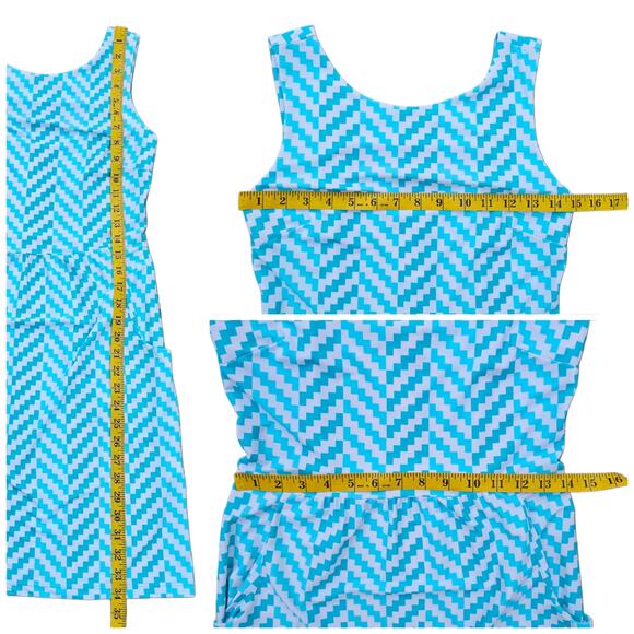 Blue Chevron Stripe Dress Jude Connally MaryPat Sz XS Sleeveless Pockets Stretch - Picture 6 of 8
